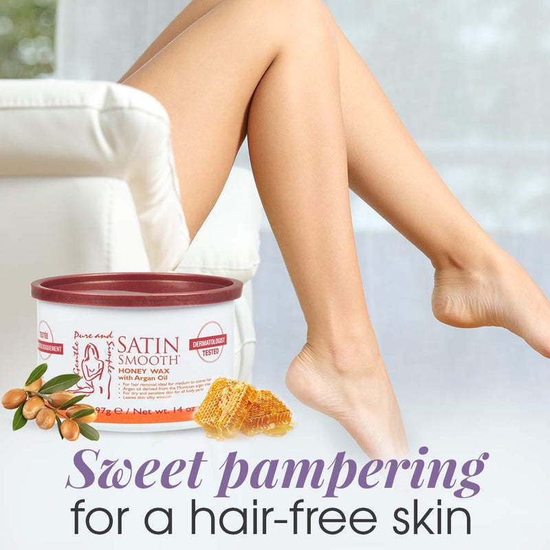 Satin Smooth Honey Hair Removal Wax with Argan Oil, for Medium to Coarse Hair, Full Body Waxing, Ideal for Sensitive Skin, 14oz - Image 5